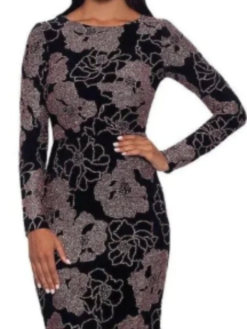 Betsy & Adam black straight down with sparkly flowers NWT 2PETITE
